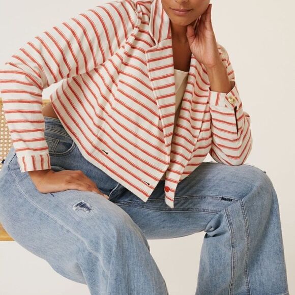 Maeve Cropped Terry Stripe Jacket - Picture 3 of 6
